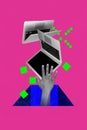 Vertical poster hand body fragment laptop computer digital cyber reality virtual network internet media drawing