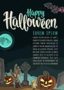 Vertical poster with Happy Halloween calligraphy lettering. Vector engraving