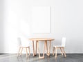 Vertical Poster Mockup with Two wooden chairs and table in empty room Royalty Free Stock Photo