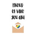 Vertical poster. An open envelope with a letter with a heart in the colors of the LGBTQ flag. Proud of who you are Royalty Free Stock Photo