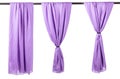 Vertical purple satin curtains isolated on white Royalty Free Stock Photo