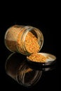 vertical raw bee pollen grain poured out from glass jar Royalty Free Stock Photo