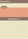 Vertical recipe template in warm color palette, A5 vertical format. Blank cookbook page in cozy retro style