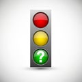 Vertical rectangular traffic light with three circular lights on a neutral background. Th Royalty Free Stock Photo