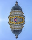 Vertical reflection capital building dome and flag