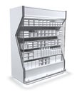 Vertical refrigerator for supermarket. With goods.