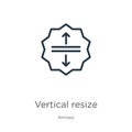 Vertical resize icon. Thin linear vertical resize outline icon isolated on white background from arrows collection. Line vector
