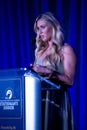 Vertical of Riley Gaines speaking at the Florida GOP Statesman's dinner