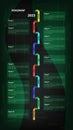 Vertical roadmap with colored arrows and sections on dark green background. Infographic timeline template for business