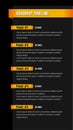 Vertical roadmap milestones on black background. Timeline infographic template for business presentation. Vector Royalty Free Stock Photo