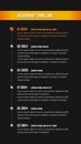 Vertical roadmap milestones on black background. Timeline infographic template for business presentation. Vector