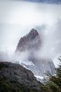 Vertical Rocky snowy mountain peaks with amazing view. Fitz Roy in Argentina