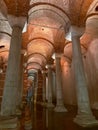 Vertical of the rows of columns in the restored Basilica Cistern, Istanbul, Turkey