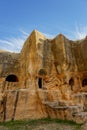 Vertical of ruins of ancient fortress city Dara of East Roman Empire in Mardin, Turkey