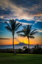 Vertical scenic view of the sunset over the ocean on Maui beach, Hawaii Royalty Free Stock Photo