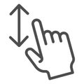 Vertical scoll line icon. One finger scroll vector illustration isolated on white. Gesture outline style design