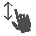 Vertical scoll solid icon. One finger scroll vector illustration isolated on white. Gesture glyph style design, designed