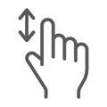 Vertical scroll line icon, finger and gesture, hand sign, vector graphics, a linear pattern on a white background.