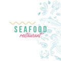 Vertical seafood border for booklet or menu on white background