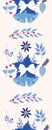 Vertical seamless boarder with cute blue and white christmas decorations and pink flowers Royalty Free Stock Photo