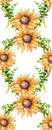 Vertical seamless border with sunflower wreath Royalty Free Stock Photo