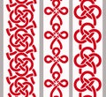 Vertical seamless geometric chinese pattern with red knots and ethnic elements. Vector set of 2. Use for embroidery, braid, tape, Royalty Free Stock Photo