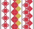 Vertical seamless geometric chinese pattern with red knots and ethnic elements. Vector set of 2. Use for embroidery Royalty Free Stock Photo