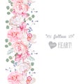 Vertical seamless line garland with camellia, rose, peony, eucaliptus leaves and orchid Royalty Free Stock Photo