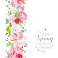 Vertical seamless line garland with pink hydrangea, orchid, whit