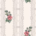Vertical seamless pattern with lace and flowers. Royalty Free Stock Photo
