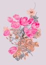 Vertical Seamless Pink Floral Pattern Background.