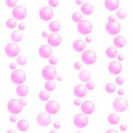 Vertical seamless soap bubble stripes, lines with realistic water beads, pink blobs, vector foam