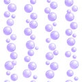 Vertical seamless soap bubble stripes, lines with realistic water beads, violet blobs, vector foam