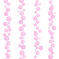 Vertical seamless soap bubble stripes, pink naive and simple lines with water bubbles, vector