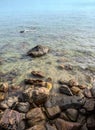 Vertical seascape shot of stone and clear water