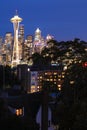 Vertical Seattle, Washington skyline after dark