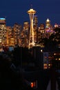 Vertical Seattle, Washington skyline at night
