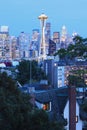Vertical Seattle, Washington skyline at twilight Royalty Free Stock Photo