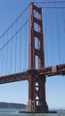 Vertical section of the suspension and view of the south tower from the boat, of the iconic Golden Gate Bridge, San Francisco, Cal Royalty Free Stock Photo