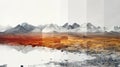 Vertical segmented images of abstract landscapes and environments of mountains and snow