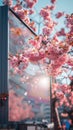 Vertical shape digital signage featuring a dark gray frame Sakura flowers are blooming