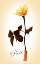 yellow and white graphic design. single yellow rose in vase