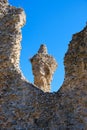 Vertical shot of the Abbey Ruins against a blue sky