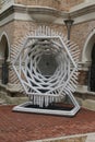 Vertical shot of abstract sculpture near the Sultan Abdul Samad Building in Kuala Lumpur, Malaysia