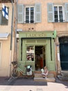 Vertical shot of an aesthetic pastry shop with vintage design in Saint Tropez, France