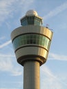 Vertical shot of air traffic control tower in Amsterdam Schiphol airport Royalty Free Stock Photo