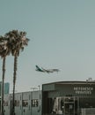 Vertical shot of the Alaska airline airplane in flight