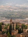 Vertical shot of the Alhambra palace and the city view of Granada, Spain.