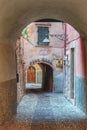 Vertical shot of an alley in Malcesine on the eastern shore of Lake Garda in Verona, Italy