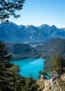 Vertical shot of the alpine Alpsee lake in the Ostallgau district of Bavaria, Germany Royalty Free Stock Photo